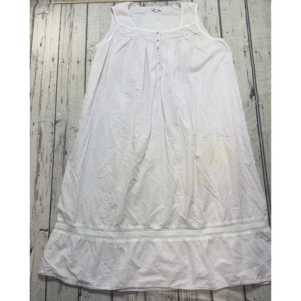 Eileen West Pale Pink Long Nightgown Size XL 100% Cotton Sleeveless *FLAWS - Picture 1 of 7
